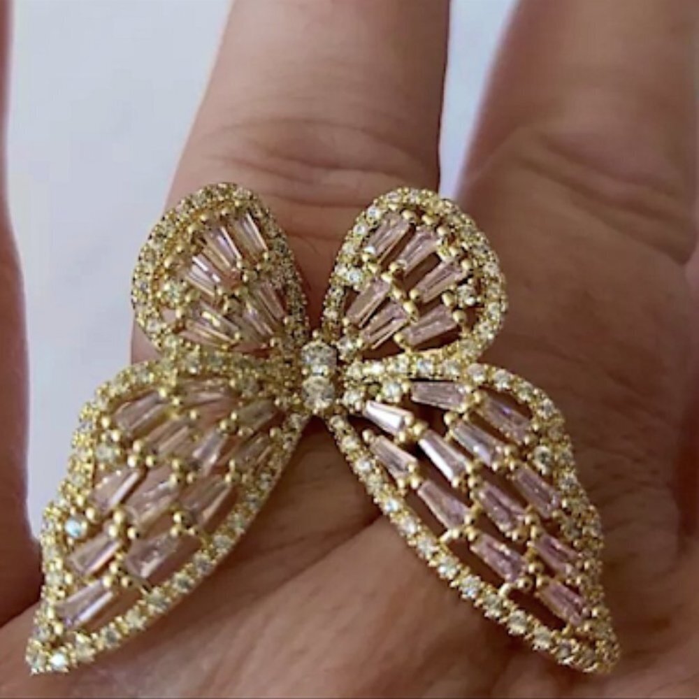 GOLD RHINESTONE BUTTERFLY RING - Picture 2 of 7